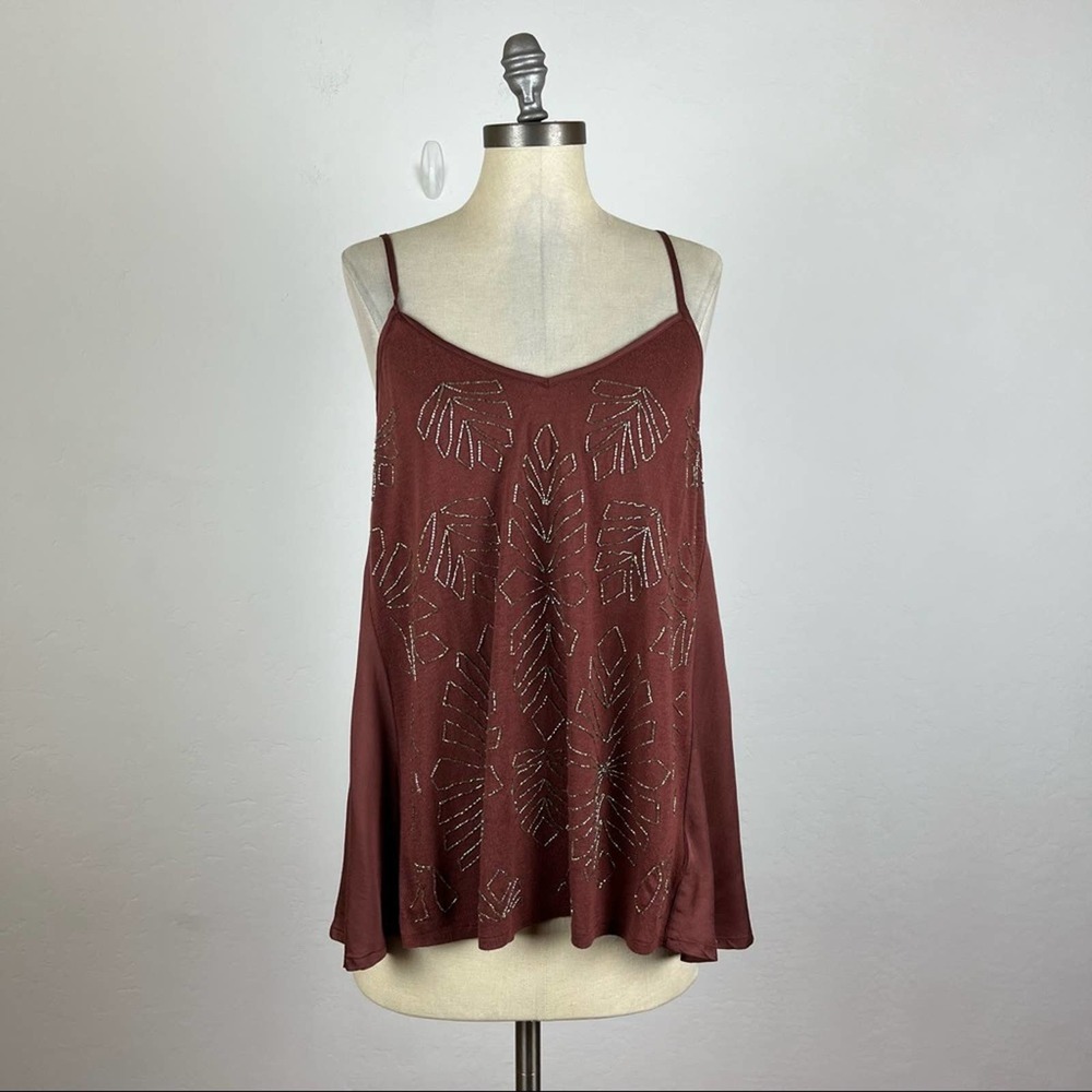 Anthropologie Orange Beaded Leaf Tank Top